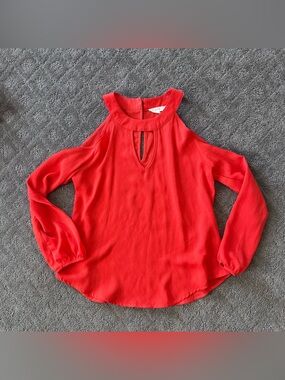 Women’s E M  Cold-Shoulder Keyhole Blouse Shirt Top Size S